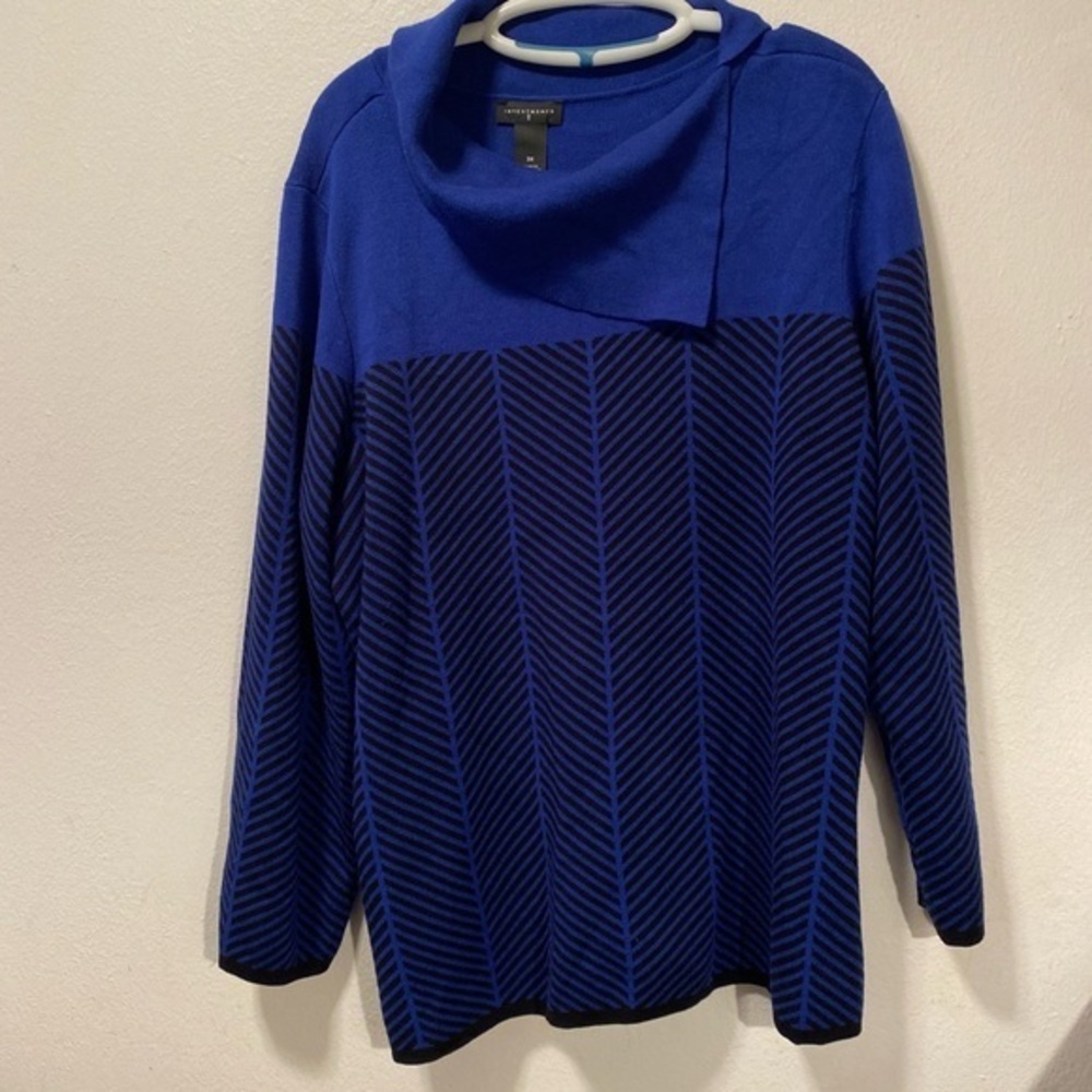 Investment Sweater Women’s Size 3X Blue Striped Pull Over Cowl-Turtleneck‎ Neck